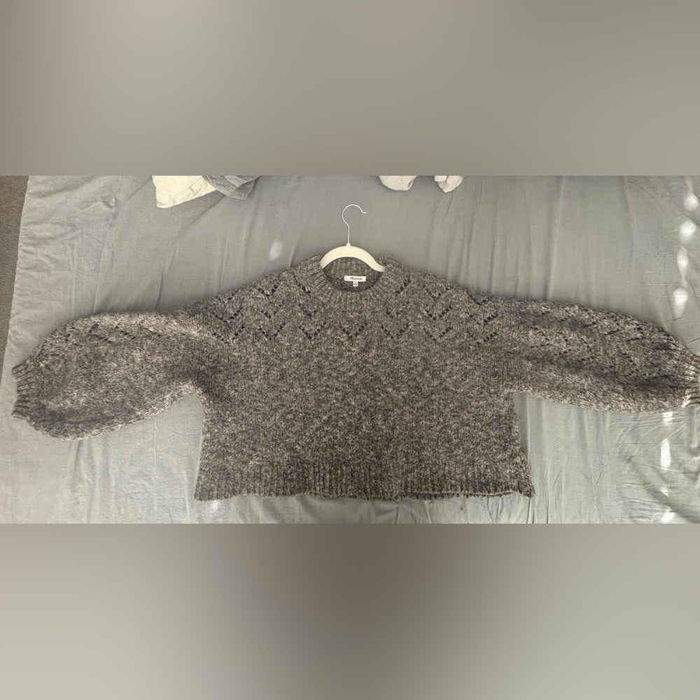 Maxwell Pointelle Bubble Sleeve Cropped Pullover - Picture 4 of 5